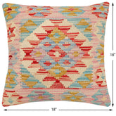 handmade Traditional Pillow Red Beige Hand-Woven SQUARE 100% WOOL Hand woven turkish pillow2' x 2'